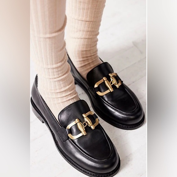 Free People Shoes - Free People Black Charley Chain Leather Loafer Slip On Shoes, NIB Women's Size 6